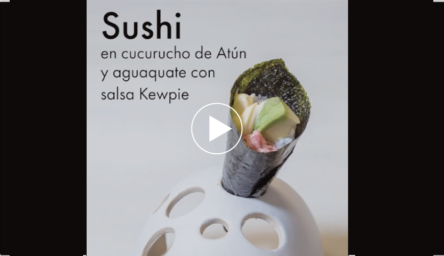 Sushi en cucurucho de Atún y aguaquate con salsa kewpie. Hideki nos enseña pequeños trucos de elaborar Sushis en casa, bien sencillos pero resulta muy útiles.