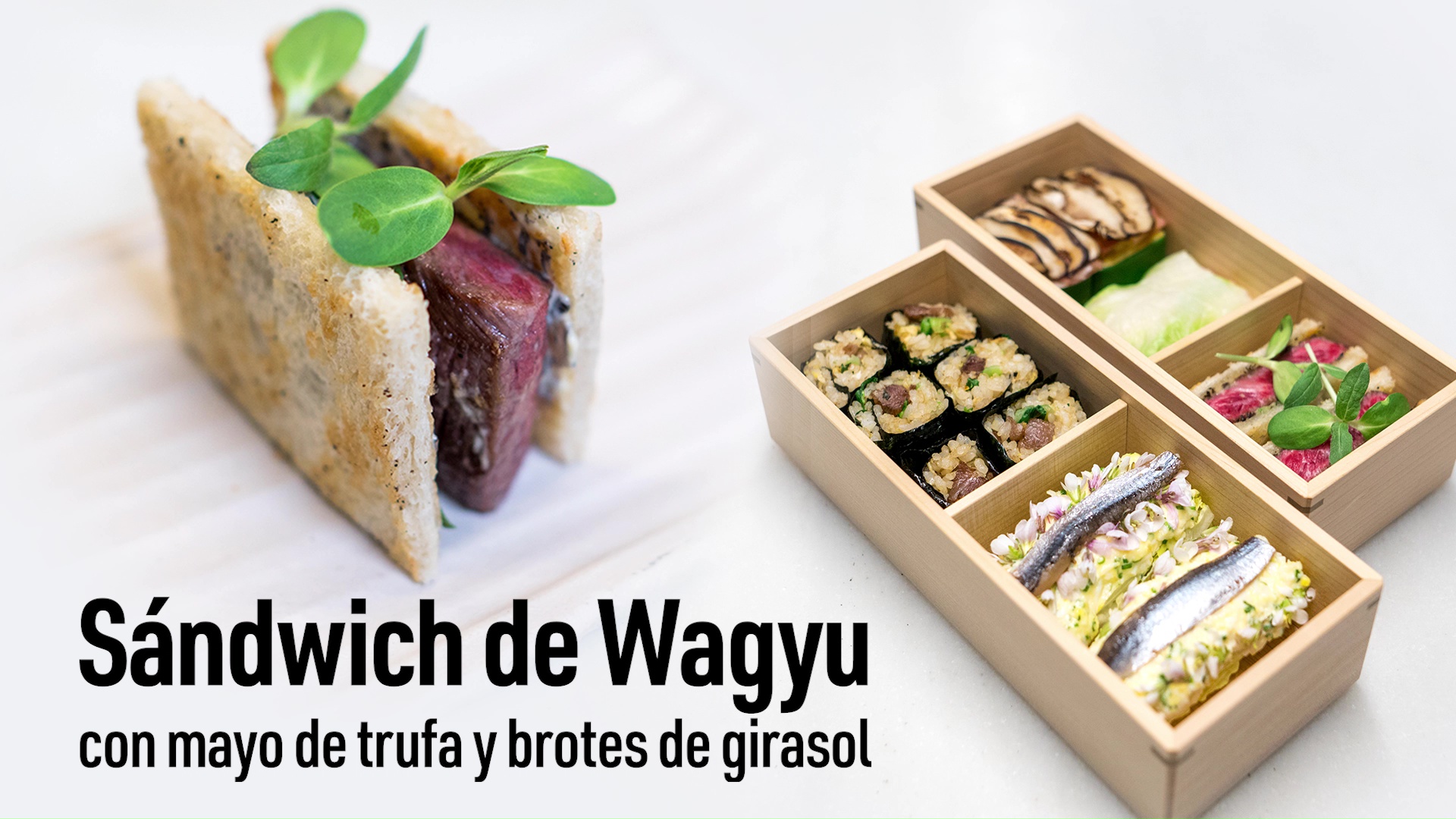 El concepto del Bento por Hideki Matsuhisa, es CON MANOS.
El primer bocado es Sandwich, es un clásico para Bento. Pero Hideki nos preparo uno especial de carne de Wagyu con salsa kewpie y trufa negra.
Es de un bocado pero gran bocadito!